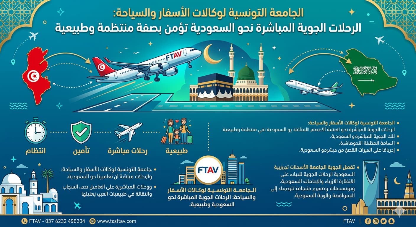 توضيح هام من الجامعة التونسية لوكالات الأسفار: الرحلات الجوية نحو المملكة العربية السعودية مستمرة دون إلغاء
