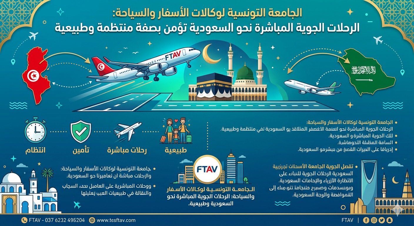 توضيح هام من الجامعة التونسية لوكالات الأسفار: الرحلات الجوية نحو المملكة العربية السعودية مستمرة دون إلغاء